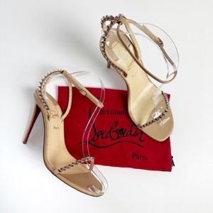 CHRISTIAN LOUBOUTIN So Me Nude Heels 38 Pink Bronze Spike Ankle Strap Sandals